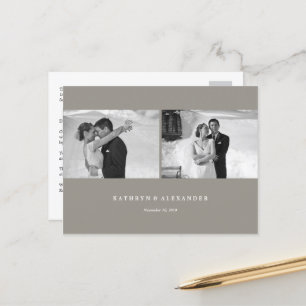 Carte Postale Mariage simple transparent gris Merci 2 Photo