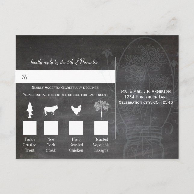 Carte Postale Mariage sur Ardoise Pot en Verre Bleu Aqua Clair (Dos)