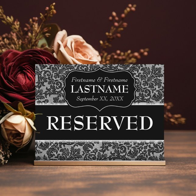 Carte Postale Mariage Table RÉSERVÉE Lace de signe Motif (Black Lace Wedding - Reserved Table Sign)
