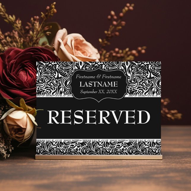 Carte Postale Mariage Table RÉSERVÉE Signal moderne Motif (Black Modern Wedding - Reserved table Sign)