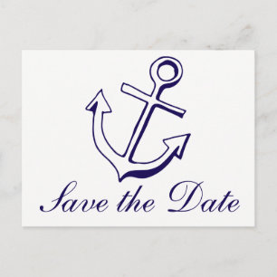 Carte Postale Mariage Thème Marin Bleu Marine Ancre de Navire Fi