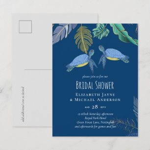 Carte Postale Mariage Tortues Marines Bleu Jaune