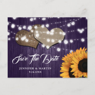 Carte Postale Mariage Tournesol Bois Violet Enregistrez La Date