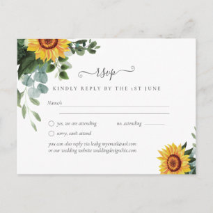 Carte Postale Mariage Tournesols Rustiques Feuilles d'Eucalyptus
