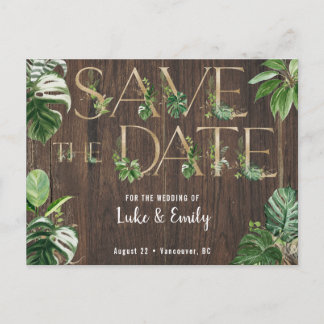 Carte Postale Mariage tropical bois & rustique Enregistrer la da