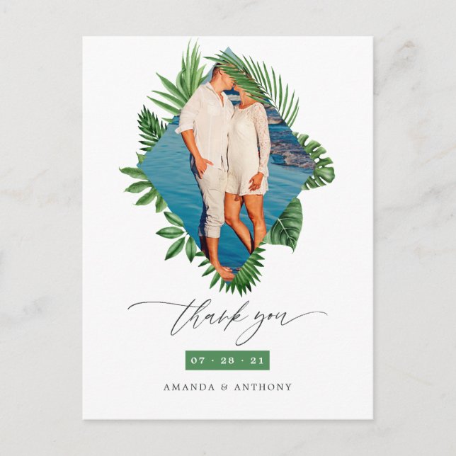 Carte Postale Mariage Tropical sur la Plage Photo Merci (Devant)