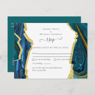 Carte Postale Mariage turquoise Gold AGATE