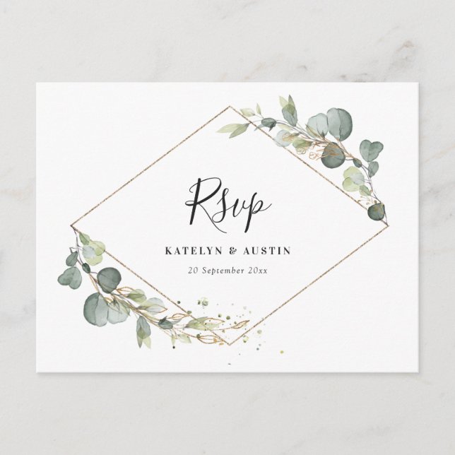 Carte Postale Mariage vert d'eucalyptus aquarelle RSVP (Devant)