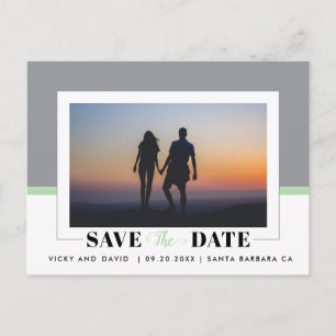 Carte Postale Mariage vert gris et menthe Enregistrer la photo D