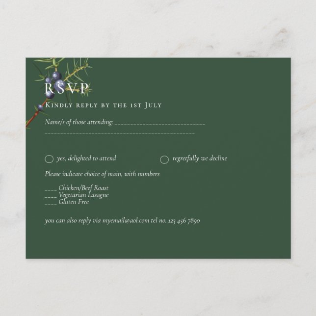 Carte Postale Mariage vert Juniper (Devant)