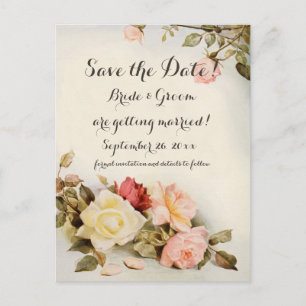 Carte Postale Mariage Vintage Fleurs de Rosier Antique Jardin