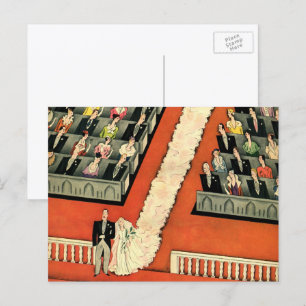 Carte Postale Mariage Vintage, Jeune Marié et Mariée Art Déco