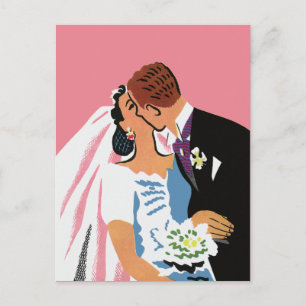 Carte Postale Mariage Vintage, les mariés à la date de sauvegard