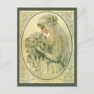 Carte Postale Mariage Vintage, Mariée Victorienne avec des Fleur