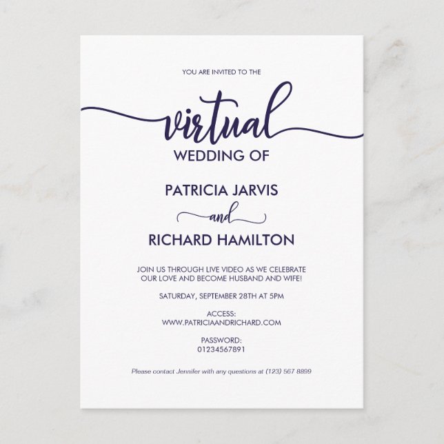 Carte Postale Mariage Virtuel de Calligraphie Simple Chic (Devant)