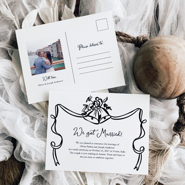 Carte Postale Mariage Whimsical Bells Mariage photo Faire-part (Créateur téléchargé)