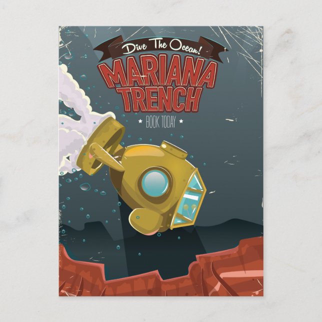 Carte Postale Marianas Trench poster de voyage de dessin animé v (Devant)