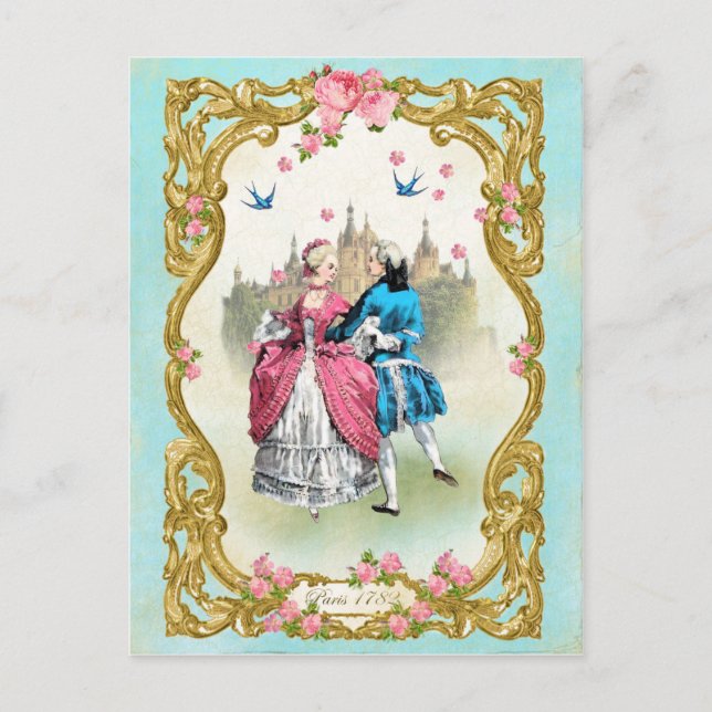 Carte Postale Marie Antoinette, Français, rococo, rose, rose, da (Devant)