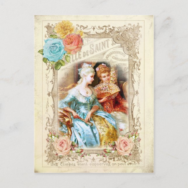 Carte Postale Marie Antoinette, Paris, bleu, rococo roses (Devant)