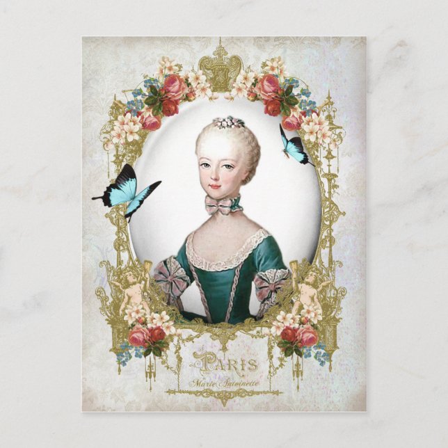 Carte Postale Marie Antoinette, Paris, shabby, portrait, rose (Devant)