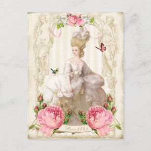 Carte Postale Marie Antoinette Robe Blanche & Roses Roses Roses 