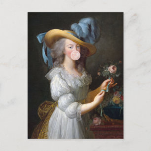 Carte Postale Marie Antoinette soufflant un bubble gum rose