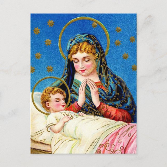 Carte Postale Marie et un bébé endormi Jésus (Devant)
