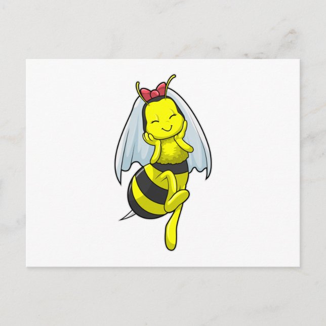 Carte Postale Mariée abeille à un mariage avec voile (Devant)