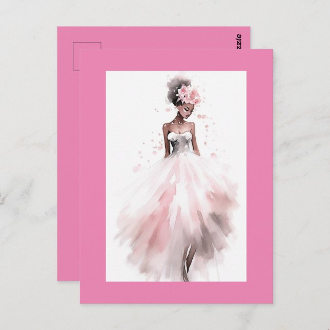 Carte Postale Mariée Afro-Américaine de Mariage Romantique (Devant / Derrière)