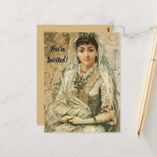 Carte Postale Mariée du jour de mariage vintage dans le voile et