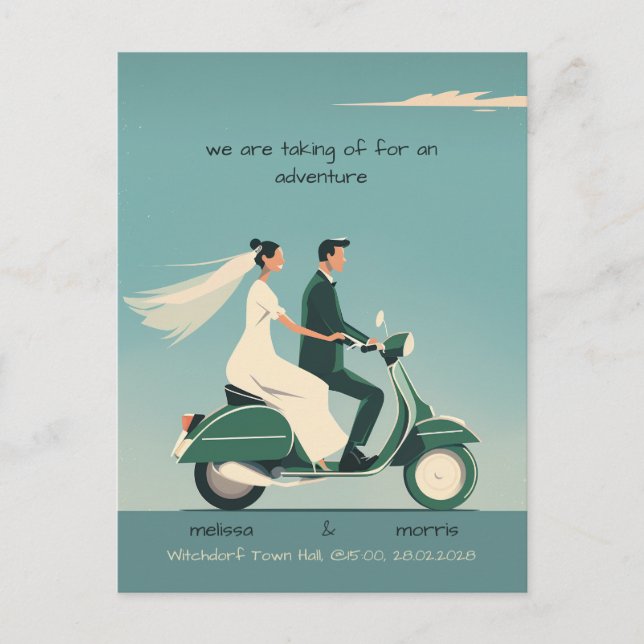 Carte Postale Mariée et fille sur moto (Devant)