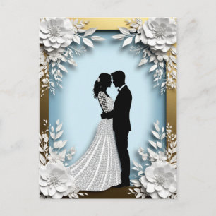 Carte Postale Mariée Groom Mariage Romantique Fleurs en Papier B