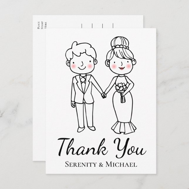 Carte Postale Mariée Mari Nouvellement Mariés Remerciements Mari (Devant / Derrière)