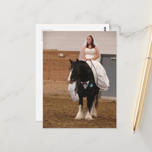 Carte Postale Mariée sur un cheval de marié (Devant/Arrière en situation)