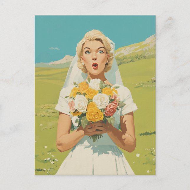 Carte Postale Mariée surprise dans une prairie printanière (Devant)