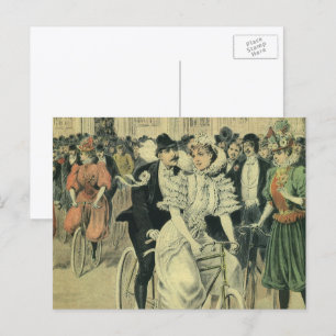 Carte Postale Mariés victoriens à bicyclette après la cérémonie 