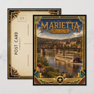 Carte Postale Marietta Ohio Art Déco vintage de l'âge d'or