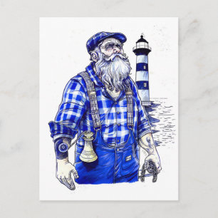 Carte Postale Marin tenant une cloche debout près d'un phare côt