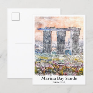 Carte Postale Marina Bay Sands Singapour Aquarelle de voyage
