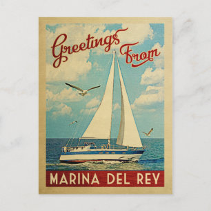 Carte Postale Marina del Rey Vintage voyage de bateau à voile Ca