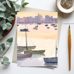 Carte Postale Marina pour bateaux Baie océanique à l'aquarelle