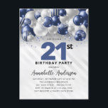 Carte Postale Marine Bleu Bleu Parties scintillant de ballons d'<br><div class="desc">Glam Moderne Marine Bleu Balloon Argent Parties scintillant Étincelle N'importe quel âge Anniversaire Invitation</div>