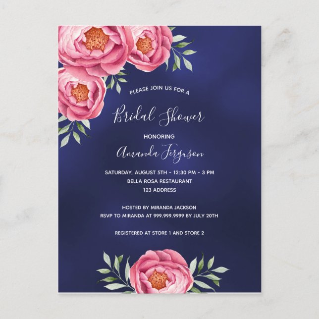 Carte Postale Marine bleu bleu rose flores nuptiale Douche nupti (Devant)