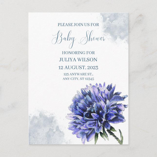 Carte Postale Marine bleu floral simple garçon baby shower (Devant)