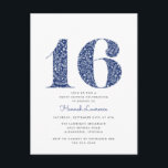 Carte Postale Marine bleu Floral Sweet 16 Anniversaire Invitatio<br><div class="desc">Cette carte postale de 16 invitations sucrée attire l'oeil avec un grand bleu marine 16 audacieux avec un motif floral dessiné à la main. L'avant et l'arrière de la carte postale ont beaucoup de place pour inclure les détails de la fête et/ou un message personnel.</div>
