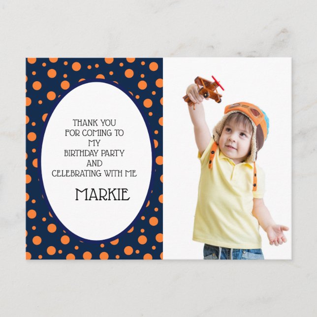Carte Postale Marine bleu Orange Polka Point Anniversaire Merci (Devant)