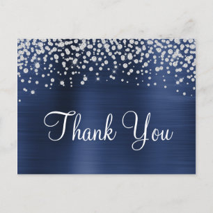 Carte Postale Marine Blue Foil Diamant Confetti Merci