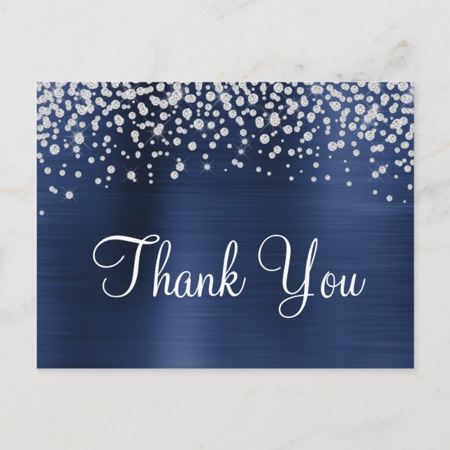 Carte Postale Marine Blue Foil Diamant Confetti Merci (Devant)