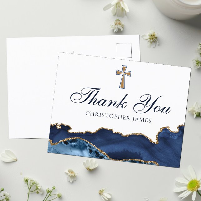 Carte Postale Marine Blue Gold Custom Christian Cross Merci (Créateur téléchargé)