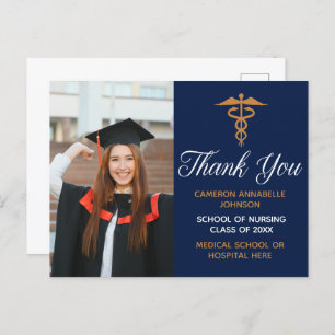 Carte Postale Marine Blue Gold Graduation Photo Merci Médicale